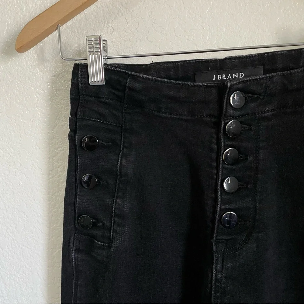 J Brand Nashville Button Skirt Skinny Jeans Black Ankle Cropped Stretch Denim 28